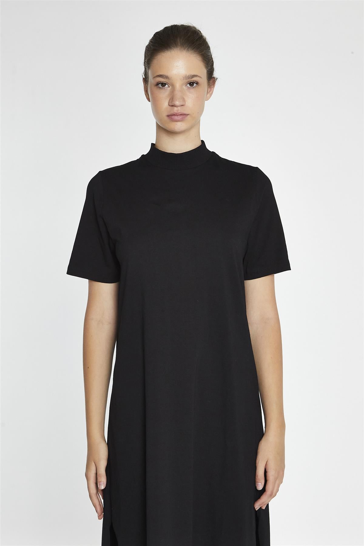 Black High-Neck T-Shirt Midi-Dress