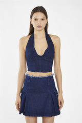 Indigo-Blue Denim Cargo Mini-Skirt