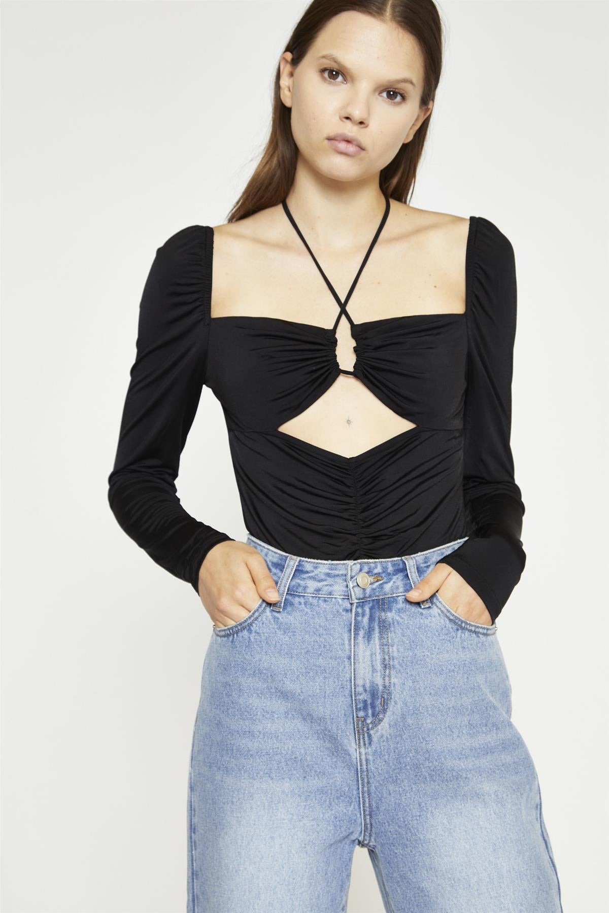 Black Long Sleeve Cut-Out -Bodysuit