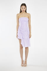 Light-Violet Strapless Asymmetric Ruched Mini-Dress