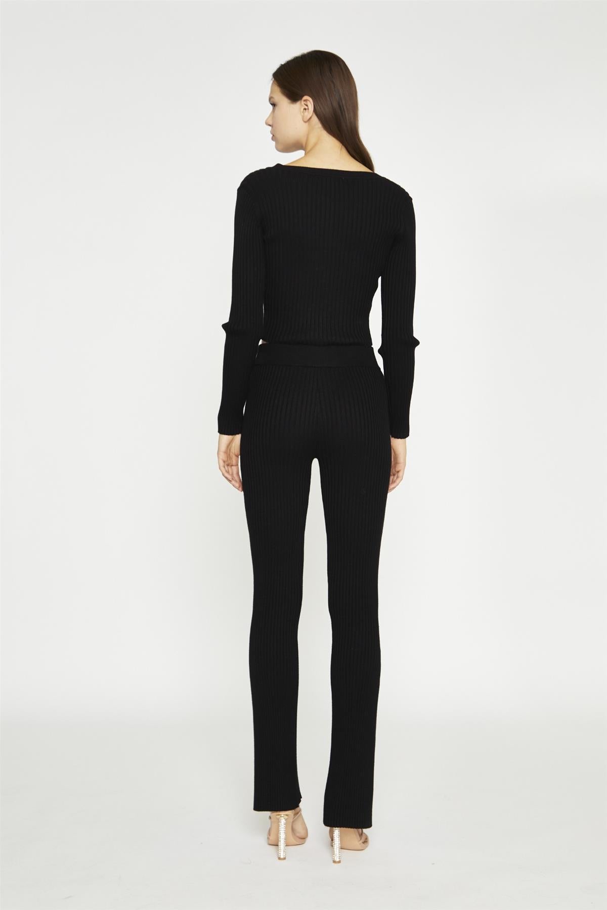 Black Knitted Flared Trousers