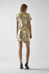 Light-Gold PU Wrap Mini-Dress