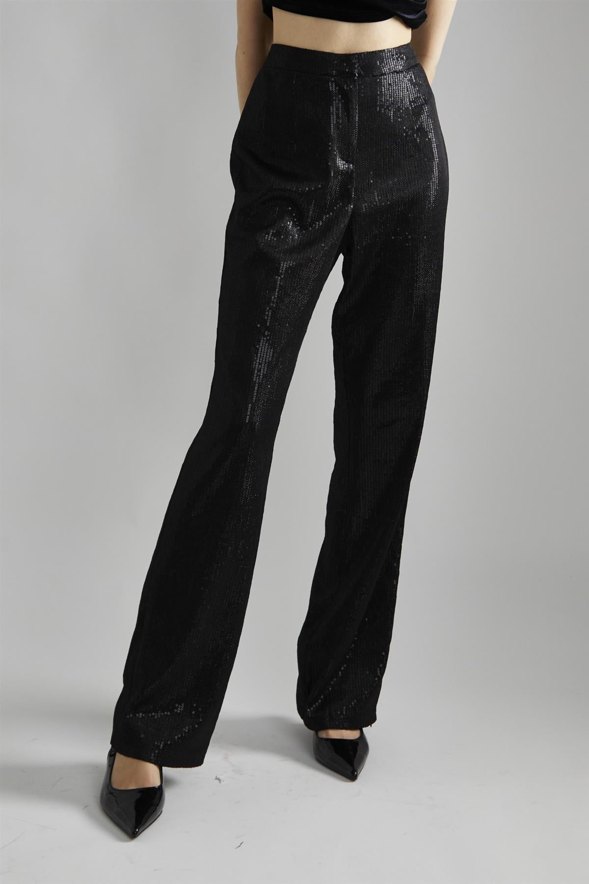 Black Metallic-Sequin Slim-Fit Trousers