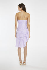 Light-Violet Strapless Asymmetric Ruched Mini-Dress