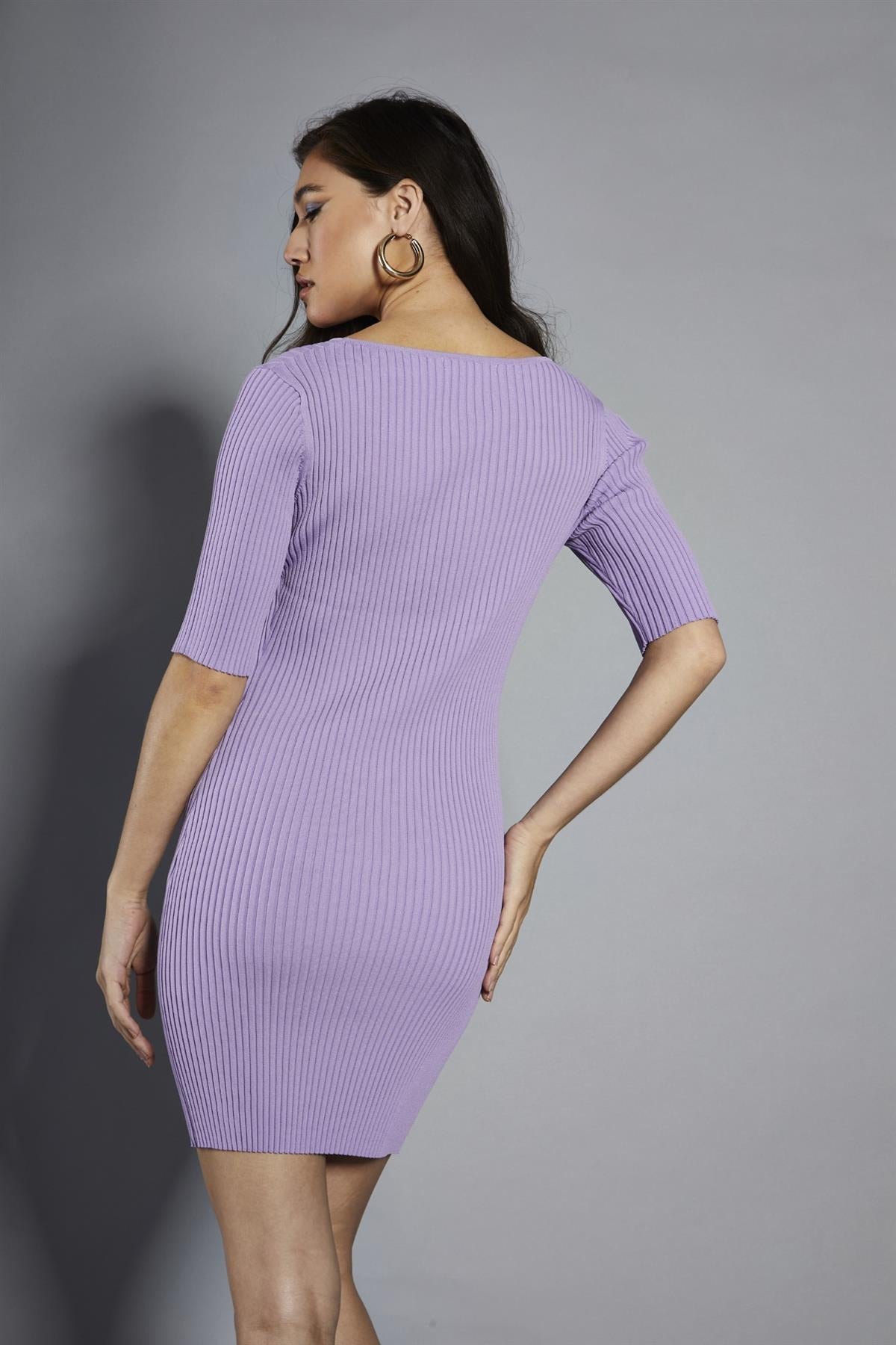 Lavender Rib-Knit Mini-Dress