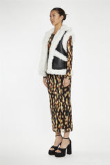 Black-White Faux-Shearling Trim Oversized-Gilet