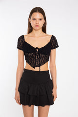 Black Lace Milkmaid Hanky hem-Top