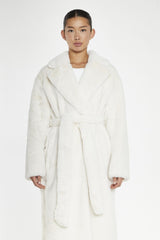 Cream Faux-Fur Longline-Coat