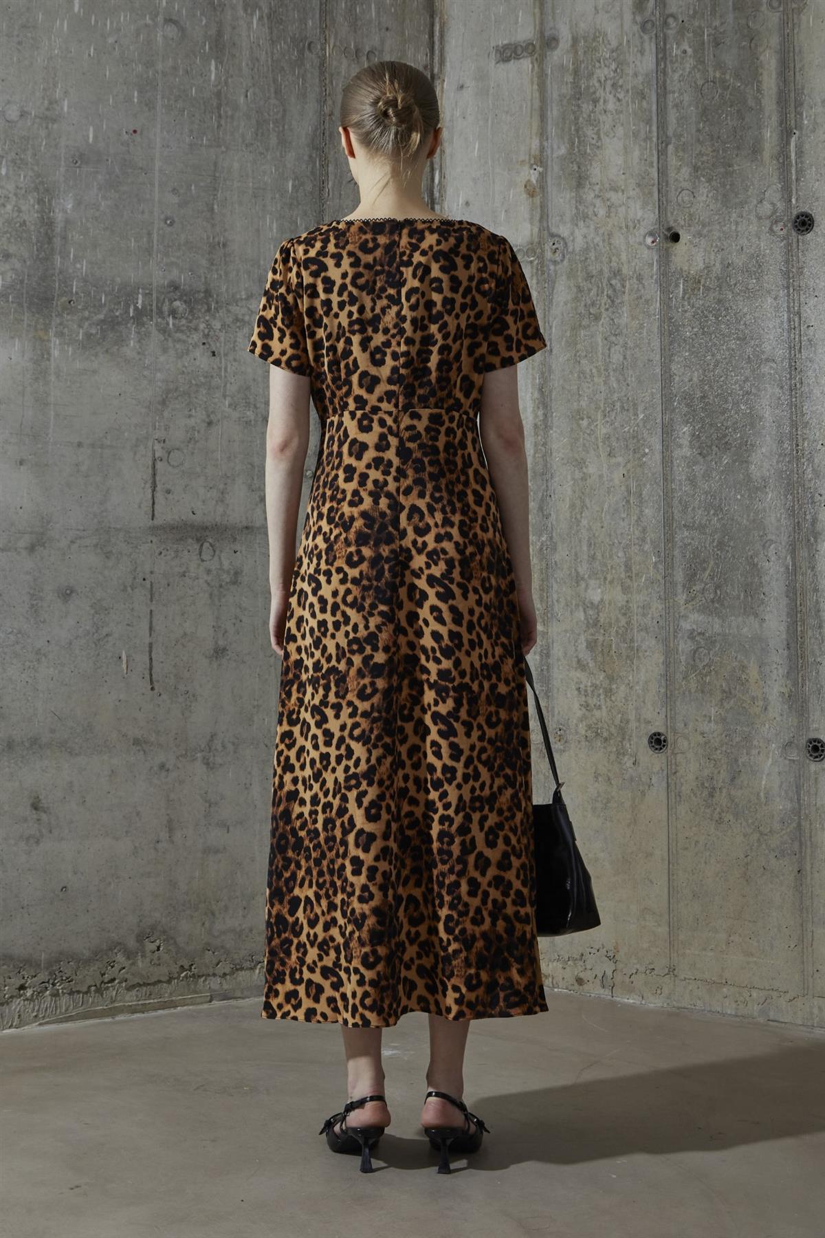 Leopard V-neck Midi-Dress