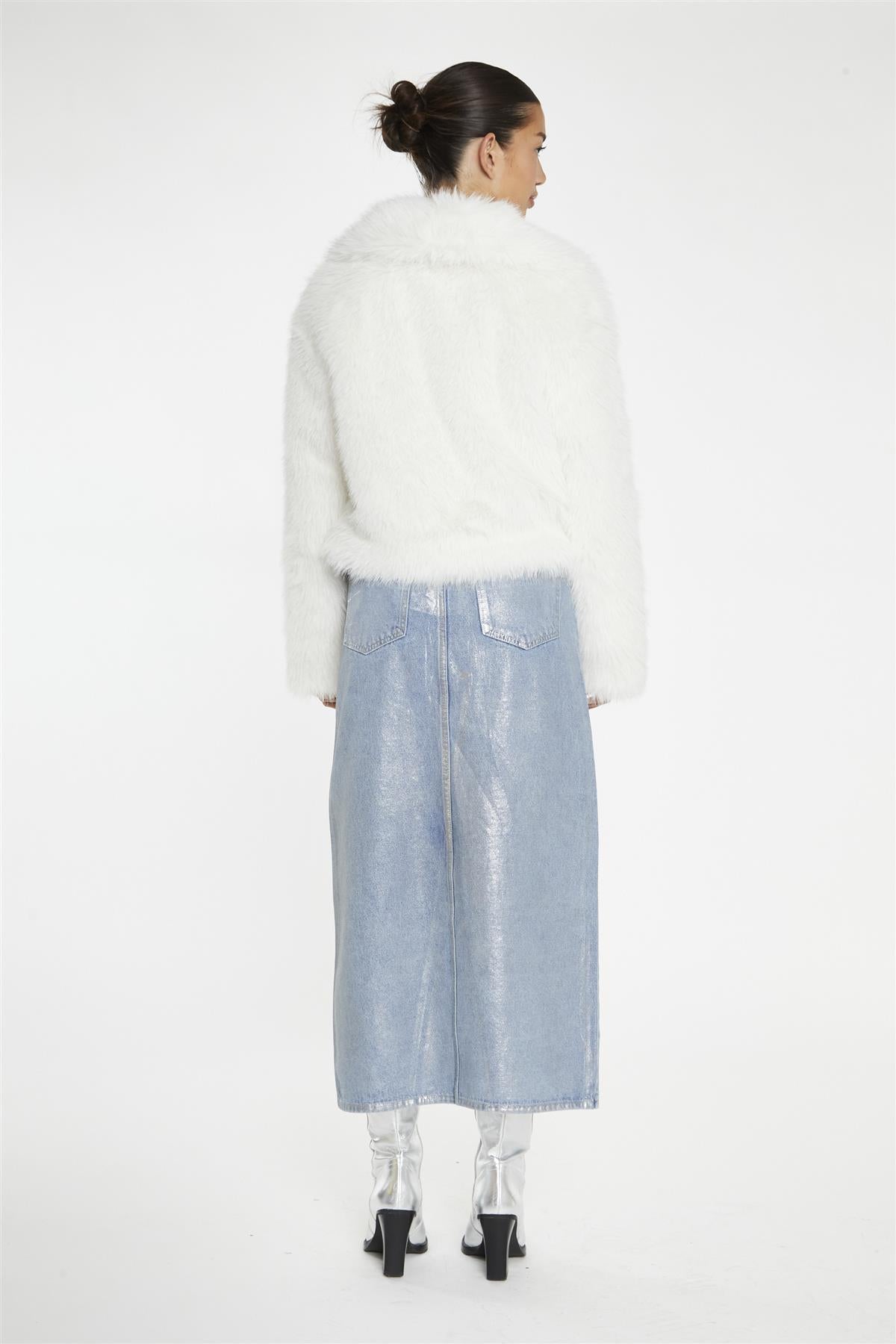 White Faux-Fur Oversized-Jacket