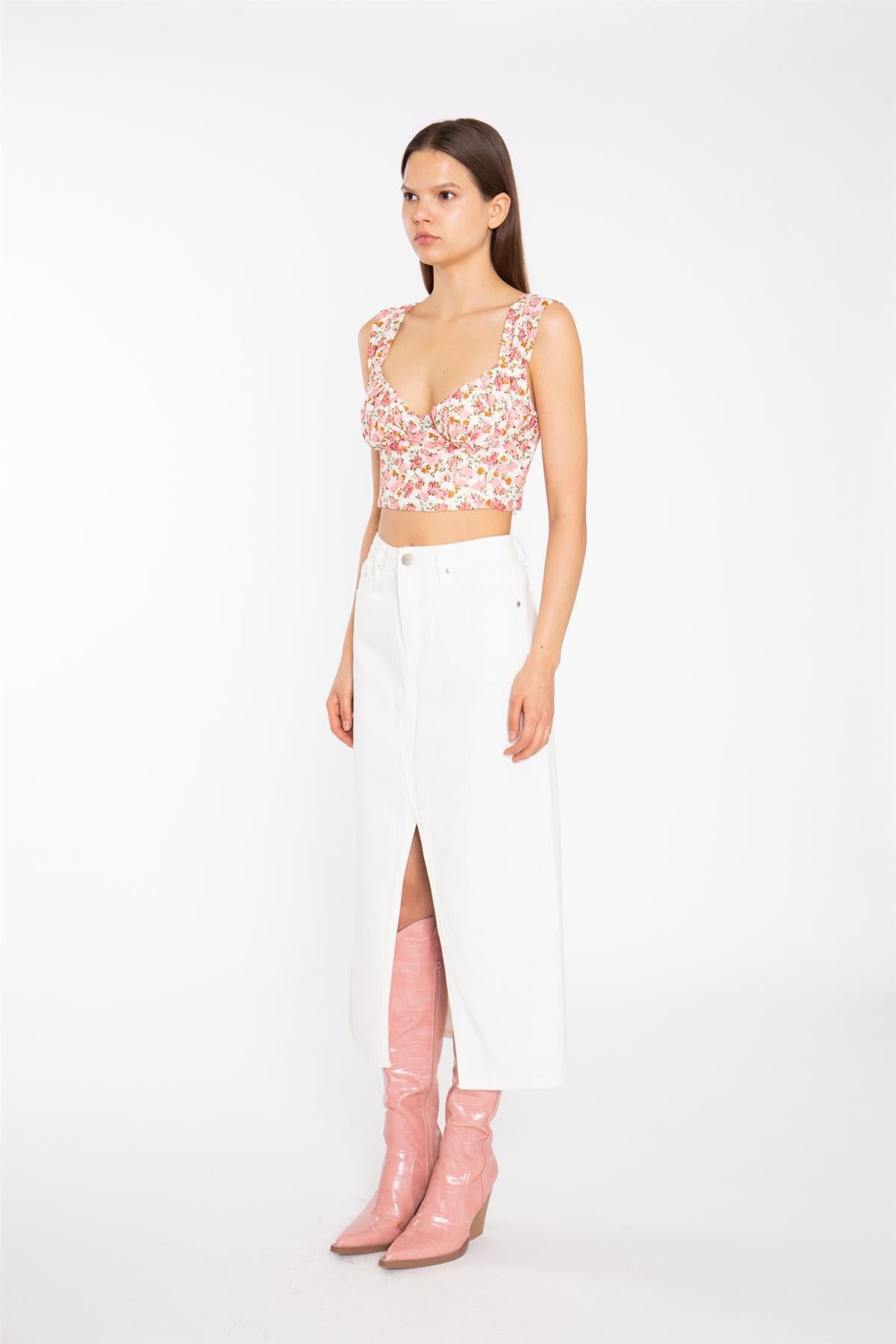 Off White Centre-Split Denim Maxi-Skirt