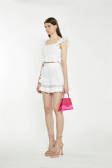 Off White Lace-Trim Frill Shorts