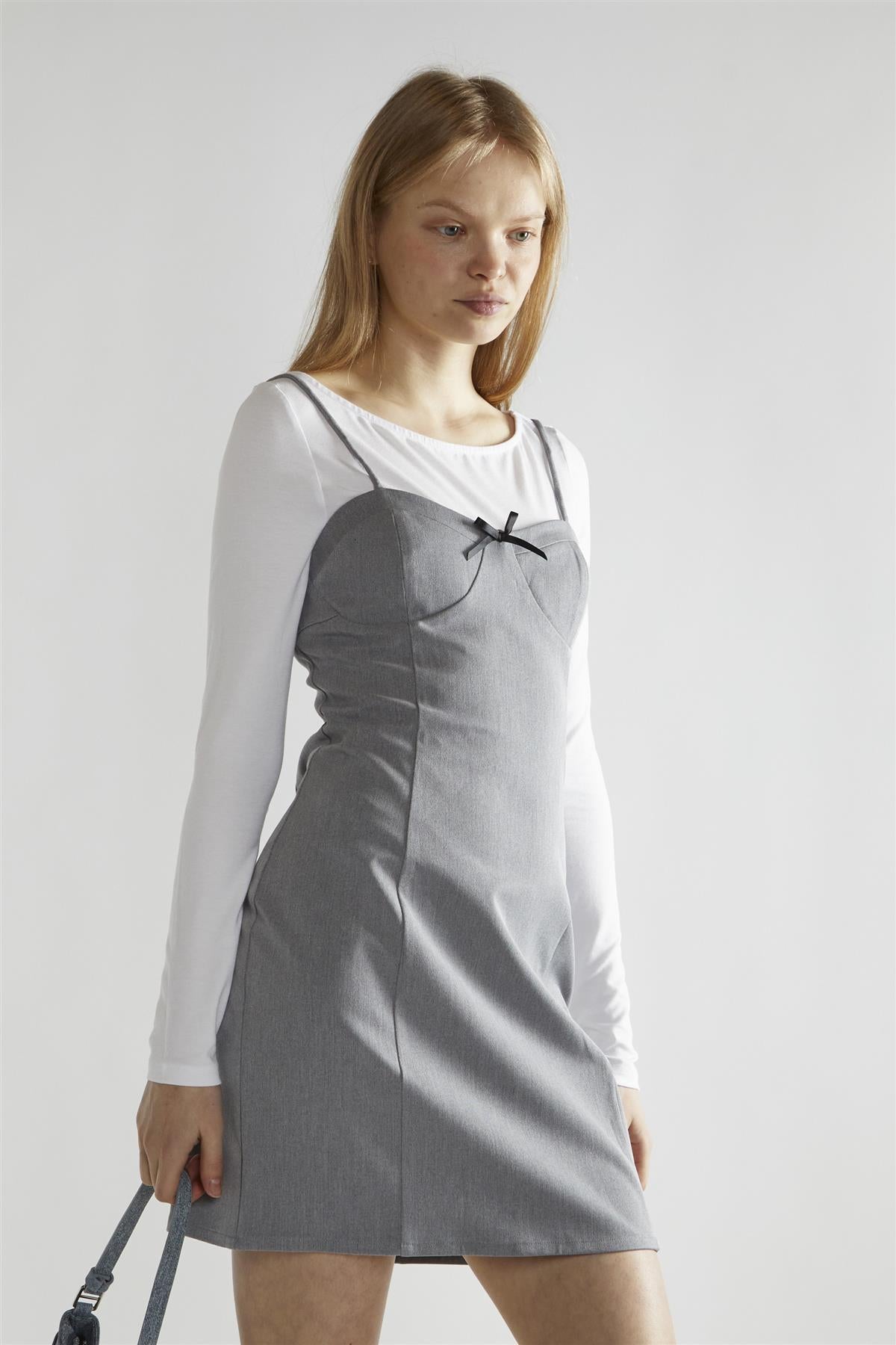 Grey Round-Neck A-Line Mini-Dress