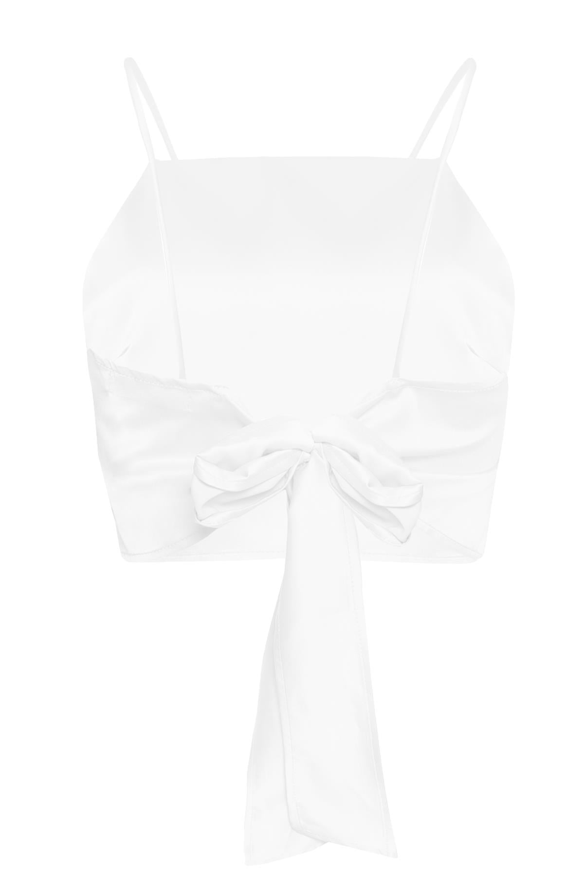 White-Satin Tie-Back Crop-Top