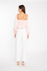 Nude Peach Long-Sleeve Bust Seam Top