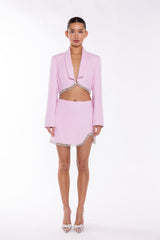 Pink-Tweed Diamante Trim Crop-Blazer