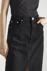 Black Denim Centre-Split Maxi-Skirt