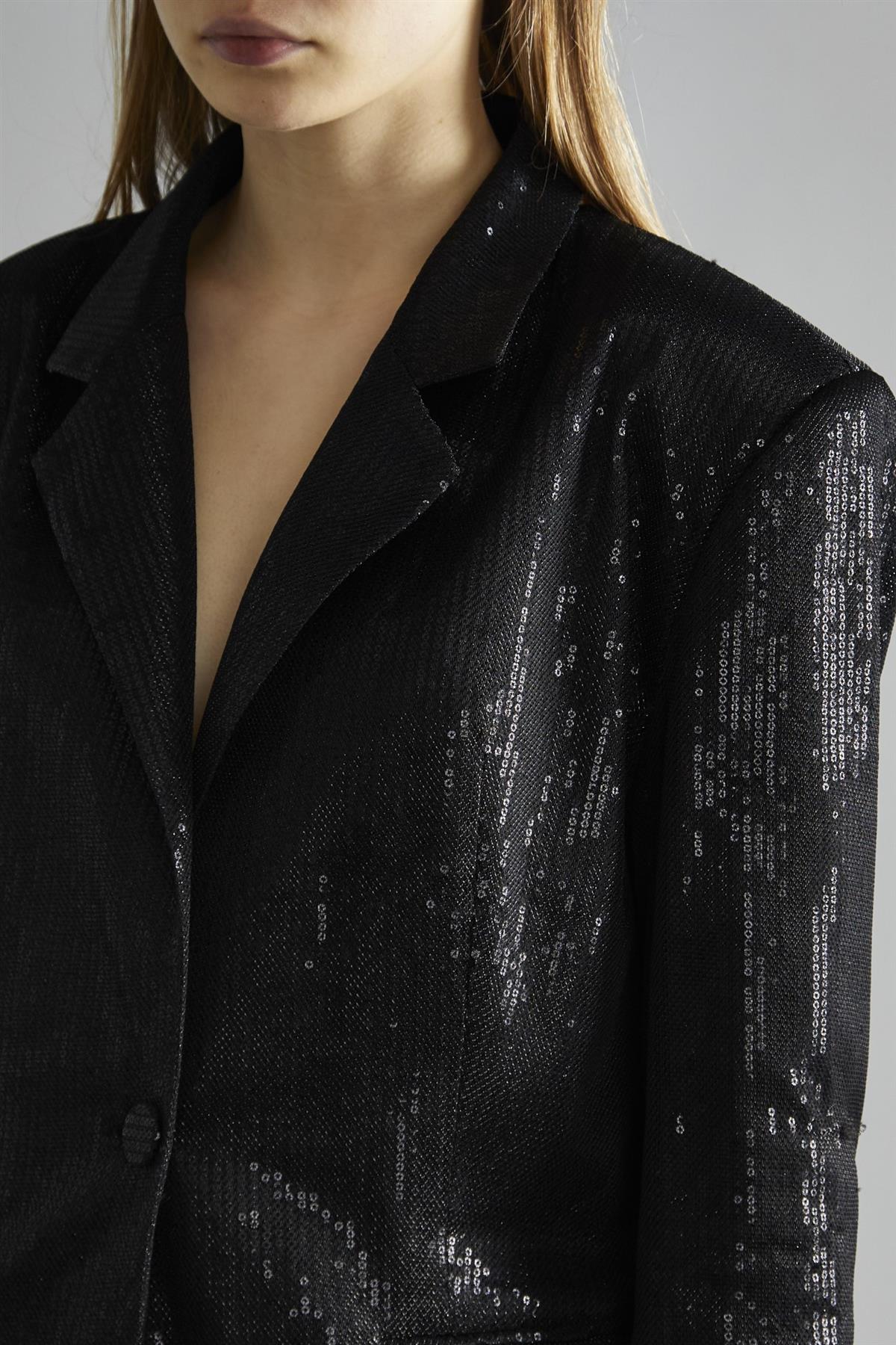 Black Metallic-Sequin Oversized-Blazer