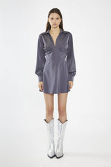 Charcoal Grey Corset Shirt Mini-Dress