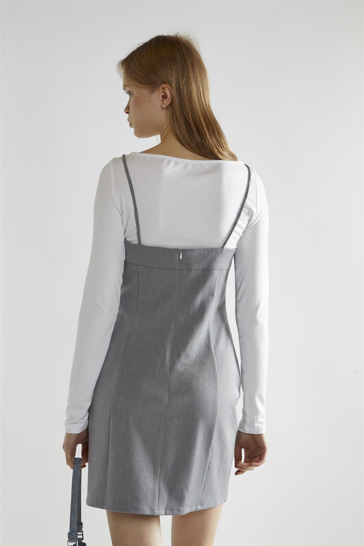 Grey Round-Neck A-Line Mini-Dress