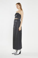 Black-Snake PU Centre-Split Midi-Skirt