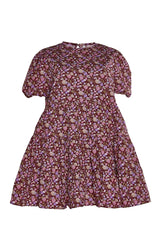 Burgundy-Chintz Floral Mini-Dress