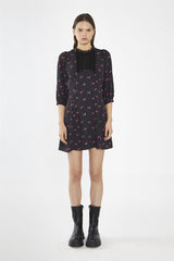 Black-Red Cherry Fruit High Neck Mini-Dress