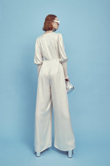 Frances Plunge Front Jumpsuit -Oyster