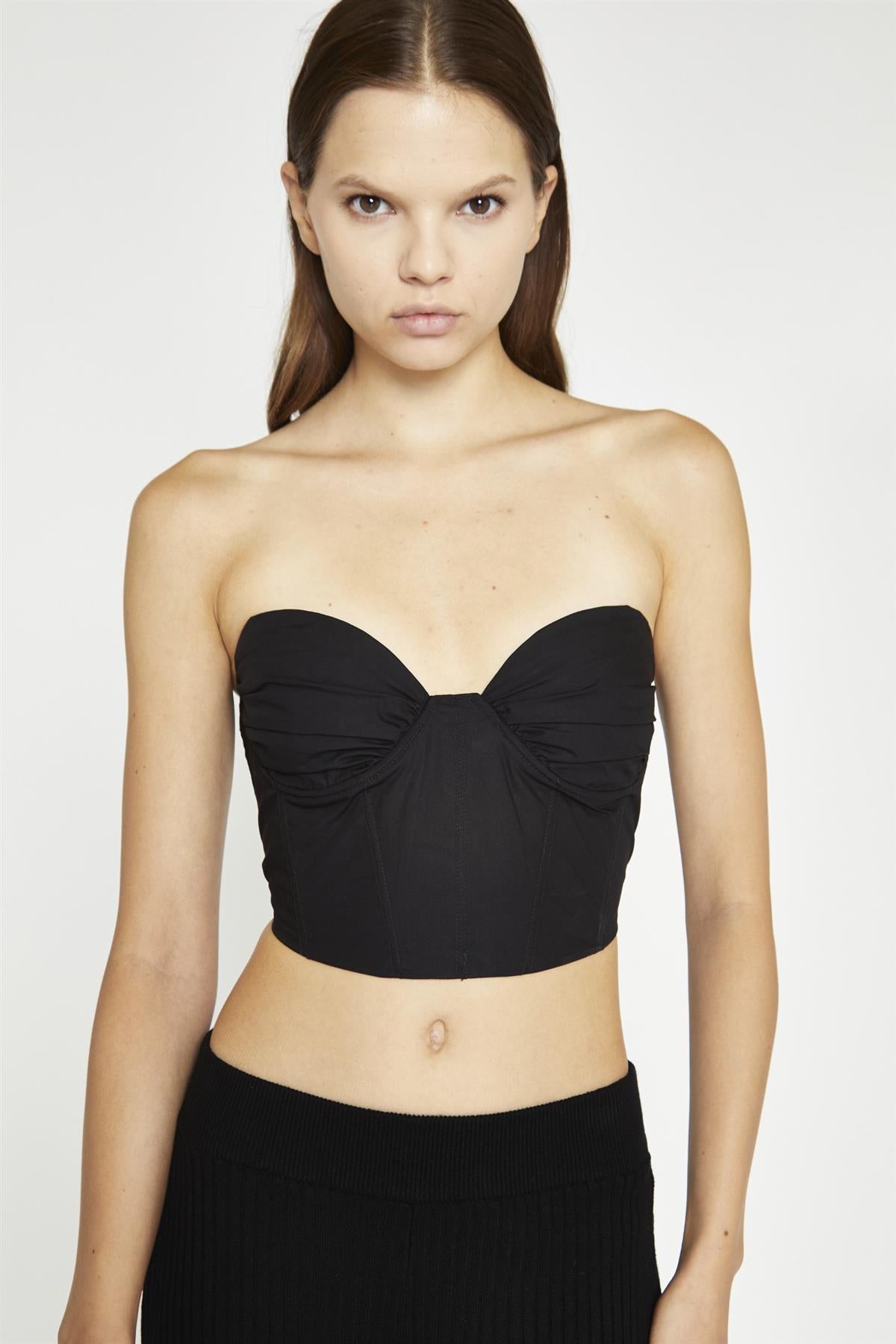 Black Strapless Corset Crop-Top