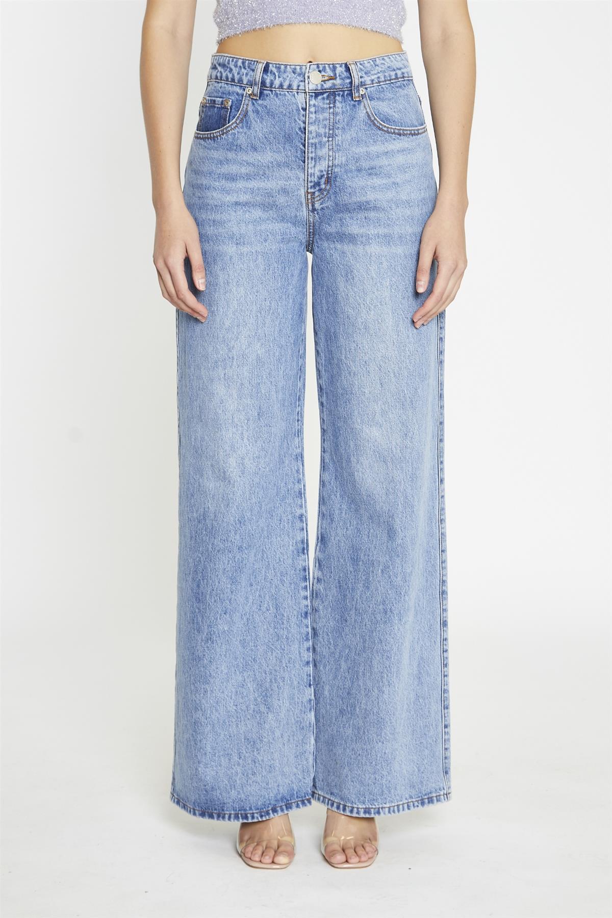 Mid Stonewash Wide-Leg Jeans