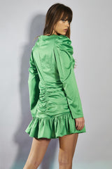 Green Gathered Mini-Dress