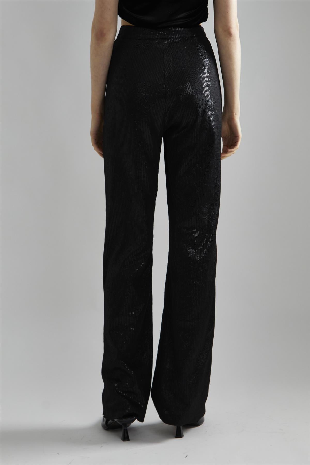 Black Metallic-Sequin Slim-Fit Trousers