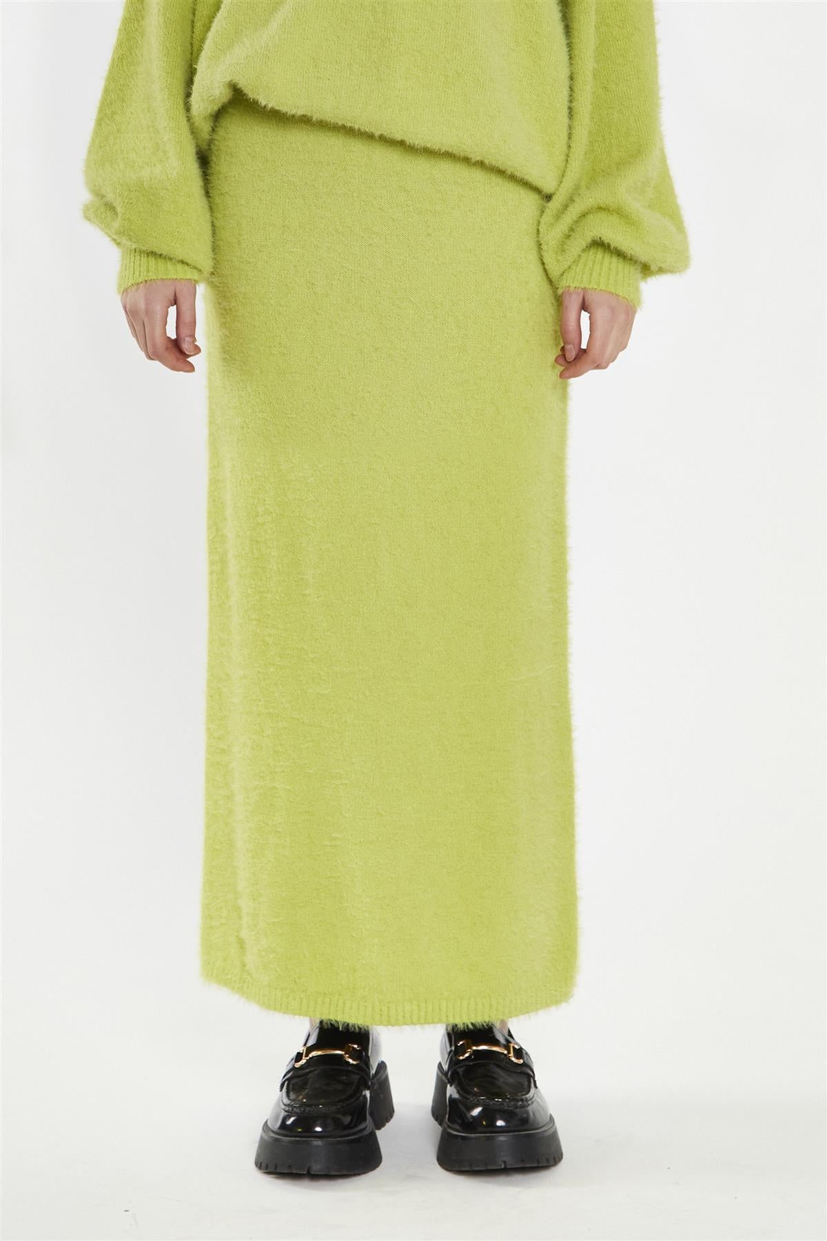 Lime-Green Knitted Maxi-Skirt