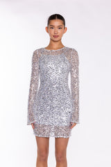 Silver Sequin-Mesh Mini-Dress