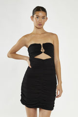 Black Ruched Cut-Out Mini-Dress