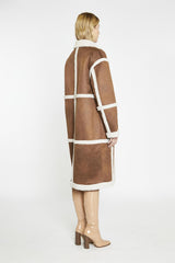 Tan-Cream Shearling Midi-Coat