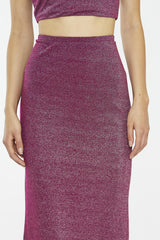 Red-Plum Glitter Straight Maxi-Skirt