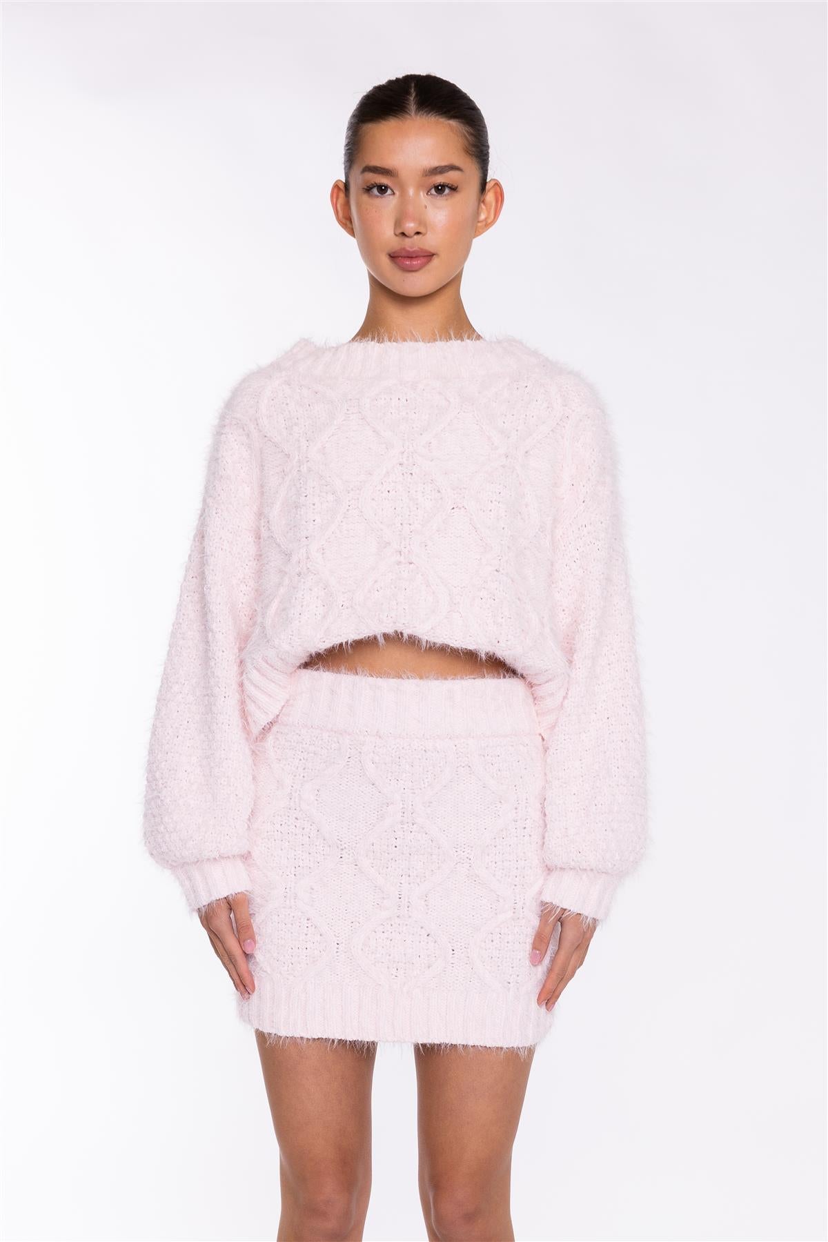 Icy-Pink Cable-Knit Mini-Skirt