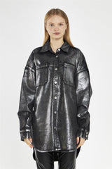 Black-Silver Foil Denim Oversized-Shirt