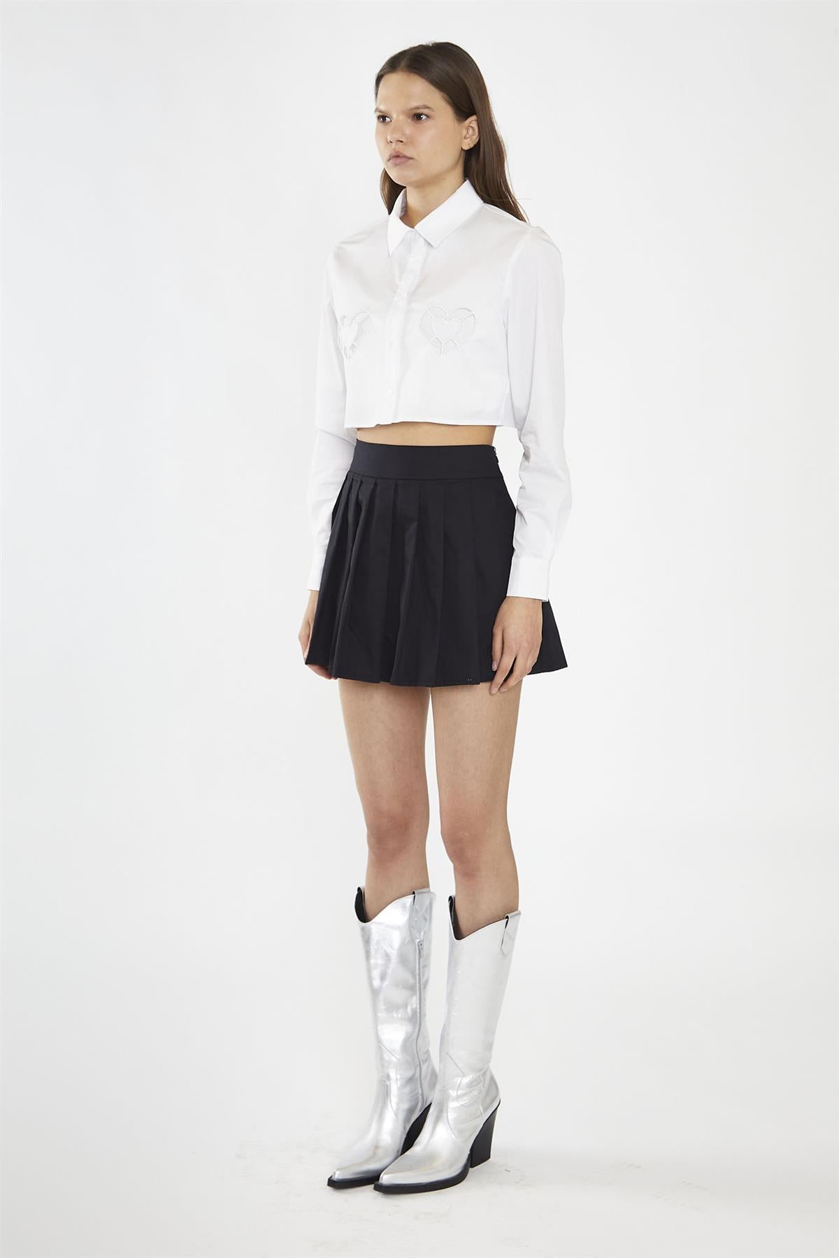 White Heart Cut-Out Crop-Shirt