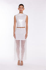 Transparent-Sequin Boat-Neck Crop-Top