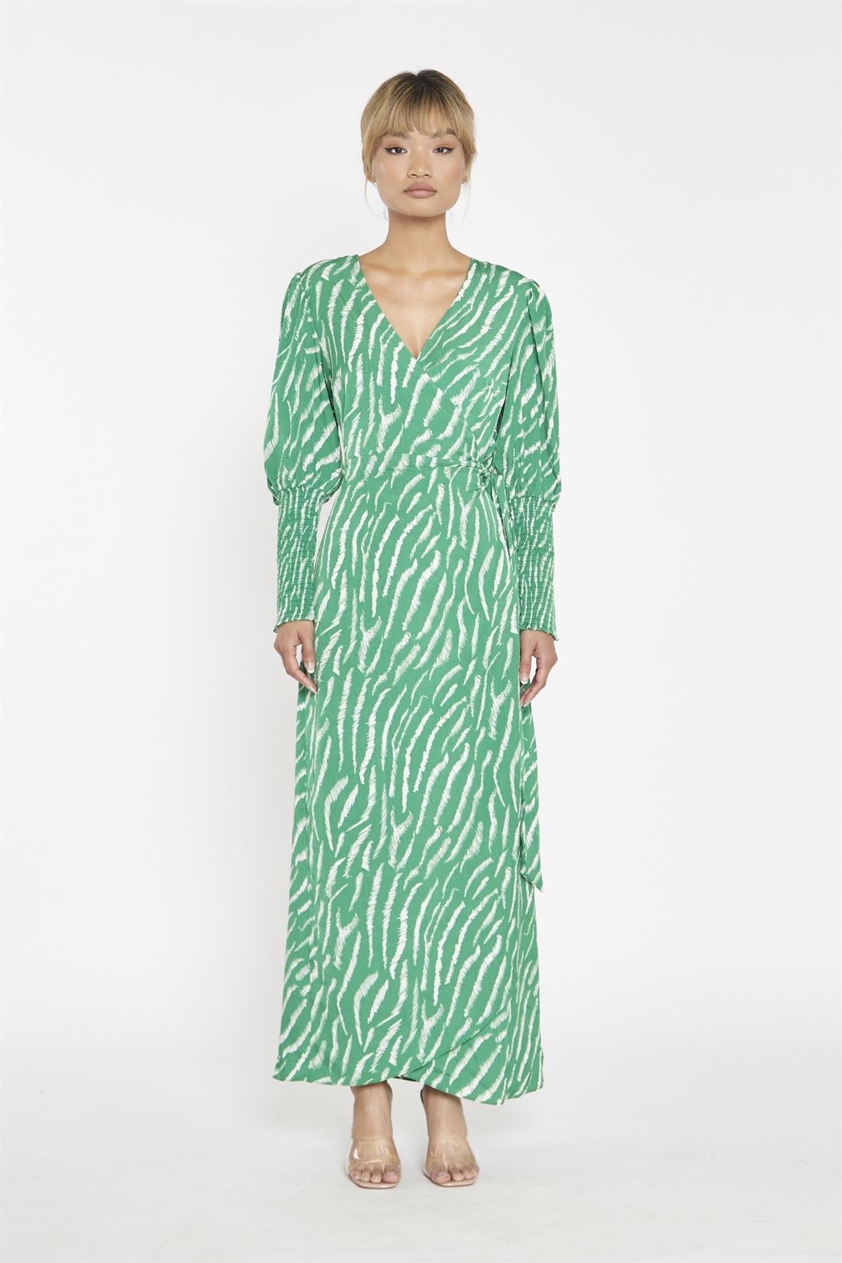 Green Sketchy-Animal Wrap Maxi-Dress