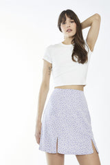 Lilac Retro-Ditsy Notch-Split Mini-Skirt