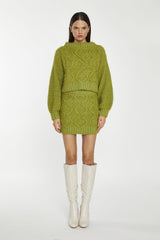 Grass-Green Cable-Knit Mini-Skirt