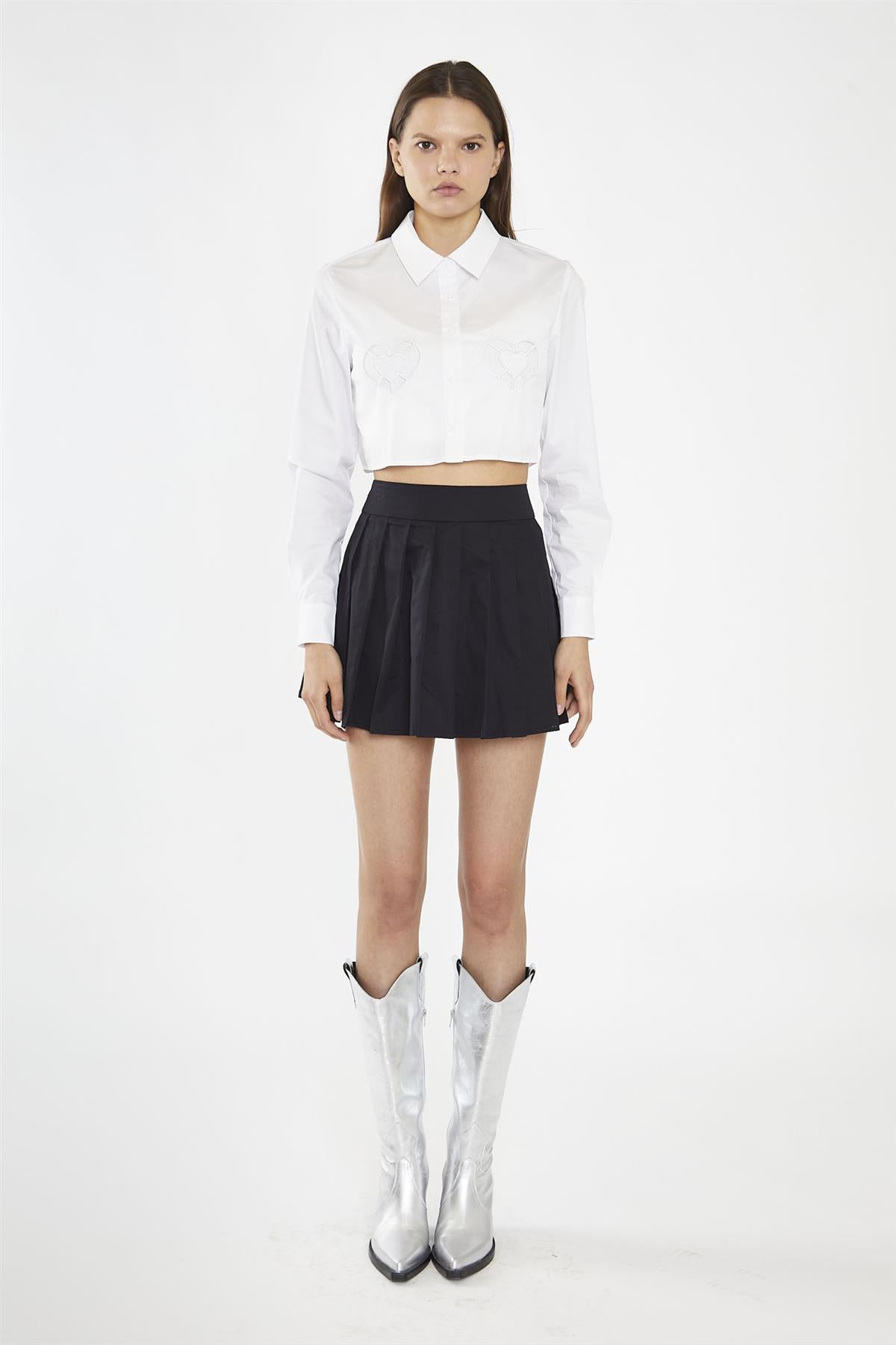 White Heart Cut-Out Crop-Shirt