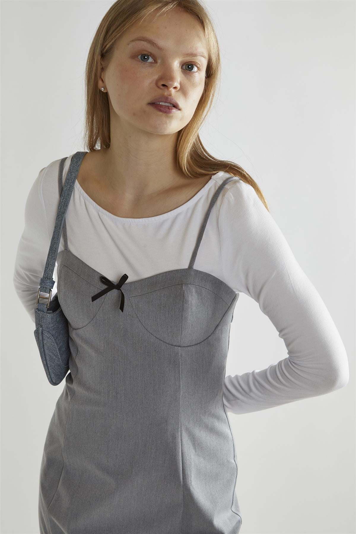 Grey Round-Neck A-Line Mini-Dress