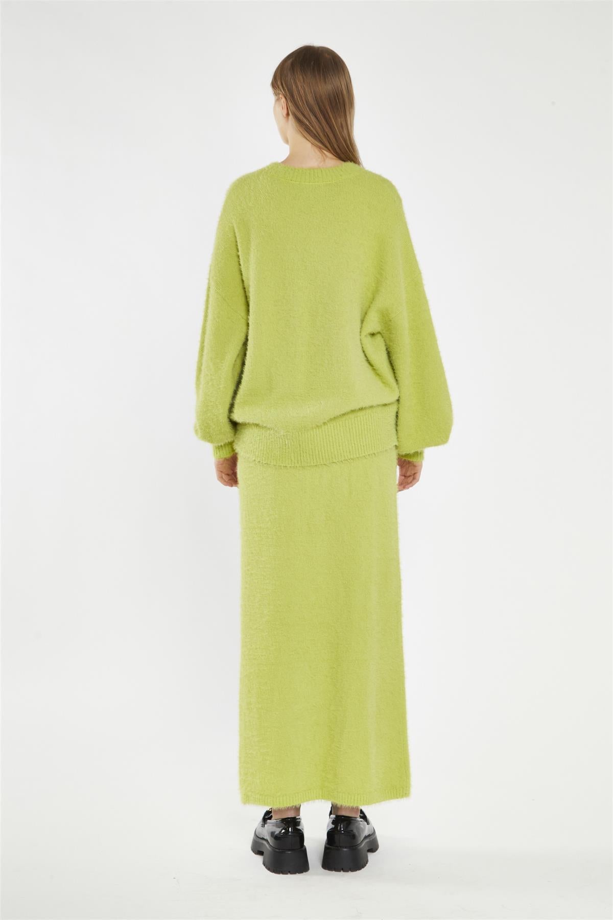 Lime-Green Knitted Maxi-Skirt