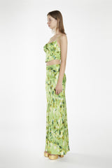 Green Multi-Blur Bias-Cut Maxi-Skirt