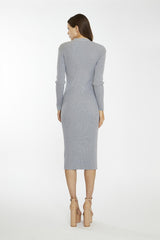 Grey-Marl Button-Down Knitted Midi-Dress