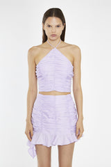 Light-Violet Ruched Halterneck Crop-Top